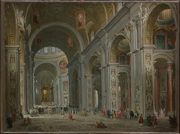 Interior of Saint Peter's, Rome by Giovanni Paolo Panini depicting Matthew 4