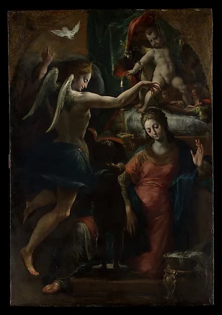 The Annunciation by Girolamo Mazzola Bedoli depicting Luke 1