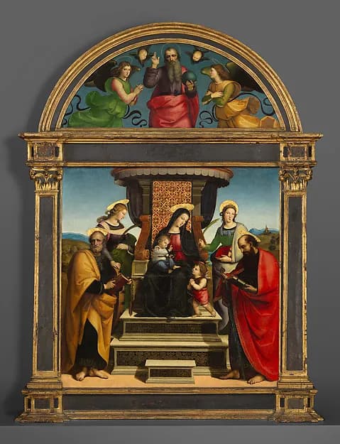 Madonna and Child Enthroned with Saints by Raffaello Sanzio da Urbino depicting Matthew 3