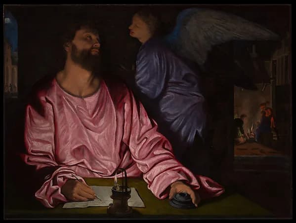 Saint Matthew and the Angel by Giovanni Gerolamo Savoldo depicting Matthew 1