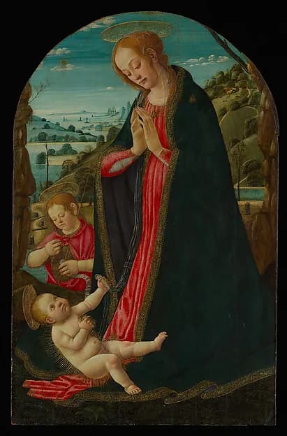 The Virgin Adoring the Child with the Infant Saint John the Baptist by Jacopo di Arcangelo (called Jacopo del Sellaio) depicting Luke 2