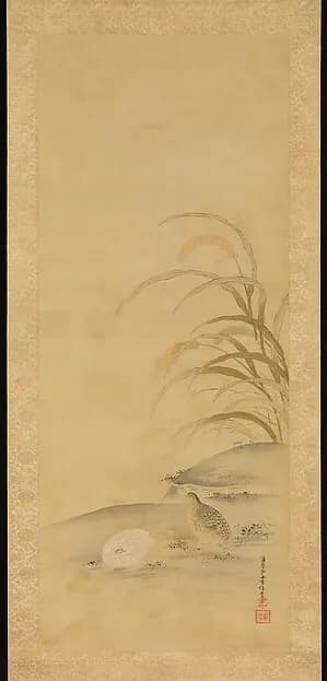 Quail and Millet by Kiyohara Yukinobu depicting Numbers 11
