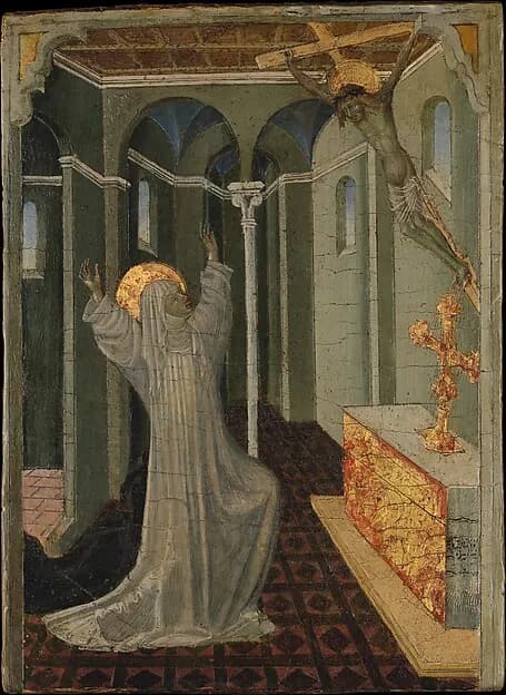 Saint Catherine of Siena Receiving the Stigmata by Giovanni di Paolo (Giovanni di Paolo di Grazia) depicting Matthew 27