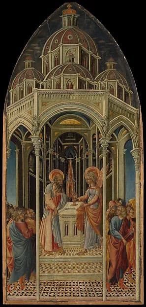 The Annunciation to Zacharias; (verso) The Angel of the Annunciation by Giovanni di Paolo (Giovanni di Paolo di Grazia) depicting Luke 1