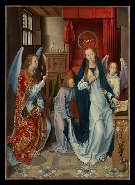 The Annunciation by Hans Memling depicting Luke 1