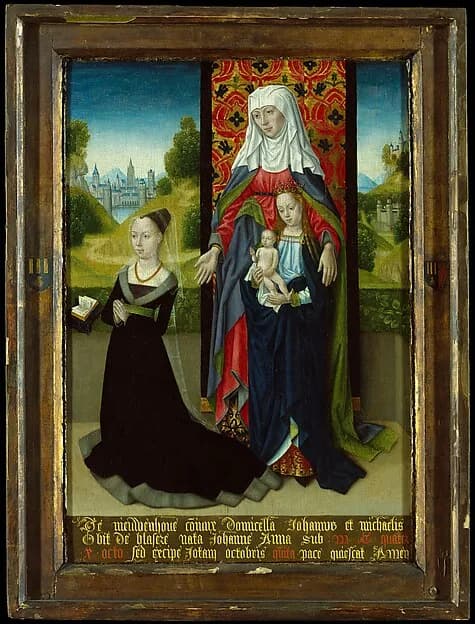 Virgin and Child with Saint Anne Presenting Anna van Nieuwenhove by Master of the Saint Ursula Legend depicting Luke 1