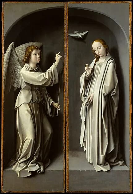 Archangel Gabriel; The Virgin Annunciate by Gerard David depicting Luke 1