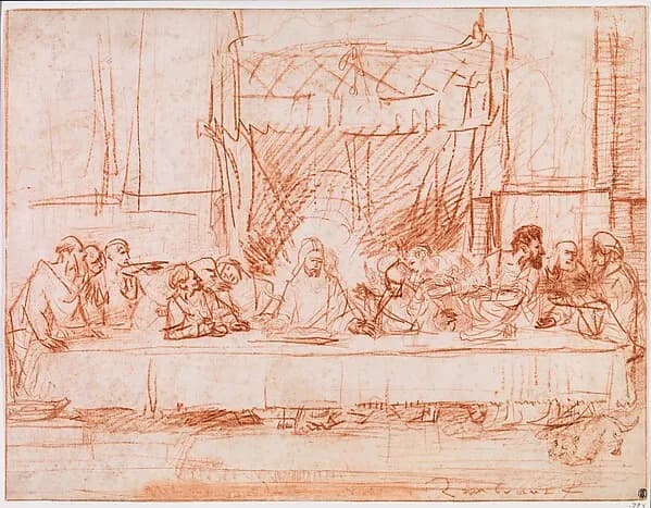 The Last Supper, after Leonardo da Vinci by Rembrandt van Rijn depicting Matthew 26