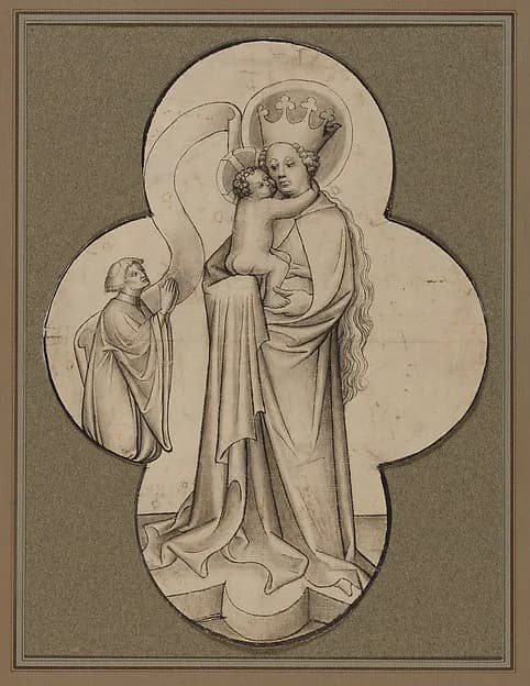 Virgin and Child with a Kneeling Donor, in a Quatrefoil by Anonymous depicting Luke 2