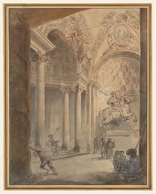 Interior of Saint Peter's by Hubert Robert depicting Matthew 4