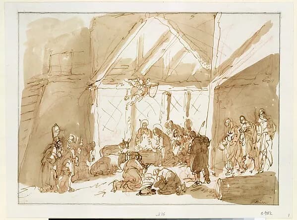 The Nativity of Christ, with Shepherds and Kings in Adoration by Giuseppe Bernardino Bison depicting Luke 2