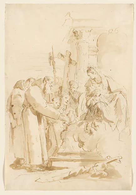 The Virgin and Child Adored by Monks and Others by Giovanni Battista Tiepolo depicting Luke 2