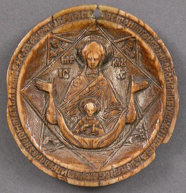 Disk from a Panagiarion with the Virgin and Child by Anonymous depicting Luke 2