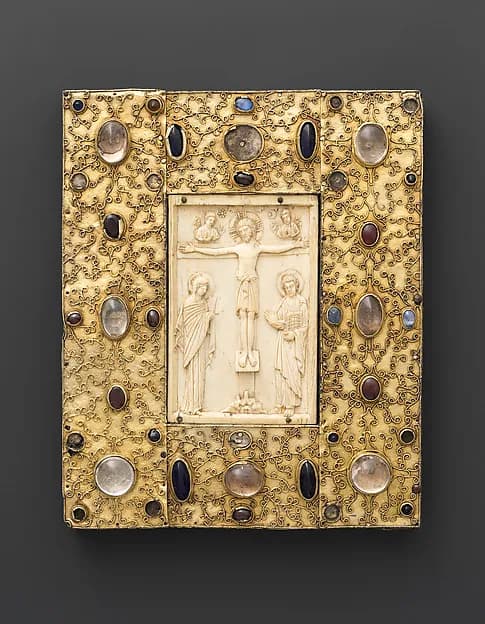 Panel with Byzantine Ivory Carving of the Crucifixion by Anonymous depicting Matthew 27