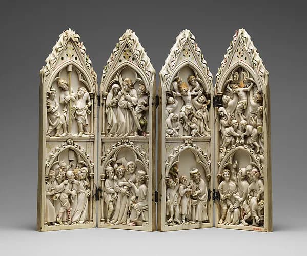 Folding Devotional Shrine with Scenes from Christ's Passion by Anonymous depicting Matthew 27