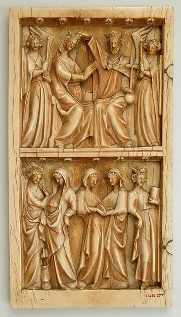 Leaf from a Diptych with the Coronation, Annunciation, and Visitation by Anonymous depicting Luke 1