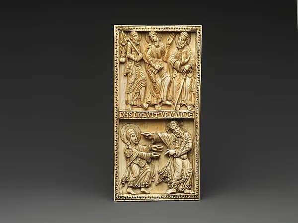 Plaque with the Journey to Emmaus and Noli Me Tangere by Anonymous depicting John 20