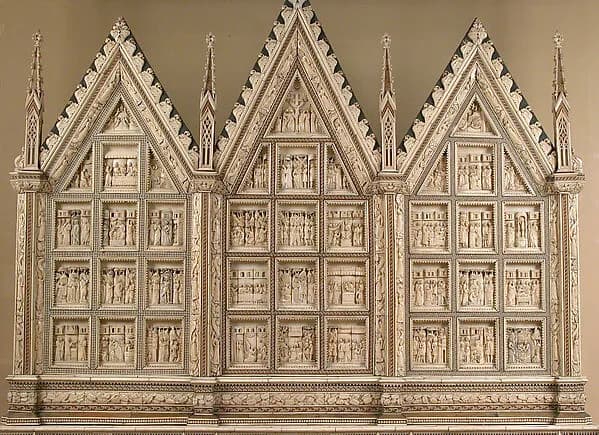 Altarpiece with the Lives of Jesus, Saint John the Baptist, and Saint John the Evangelist by Baldassare degli Embriachi depicting Luke 1