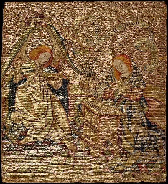 Embroidery with the Annunciation by Anonymous depicting Luke 1