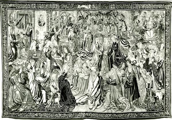 Coronation of the Virgin and related subjects by Anonymous depicting Genesis 7