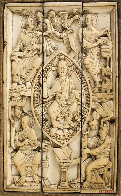 Plaque with Christ in Majesty and the Four Evangelists by Anonymous depicting Matthew 1