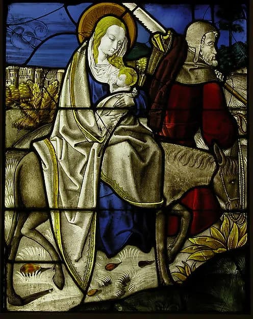 Stained Glass Panel with the Flight into Egypt by Anonymous depicting Matthew 2
