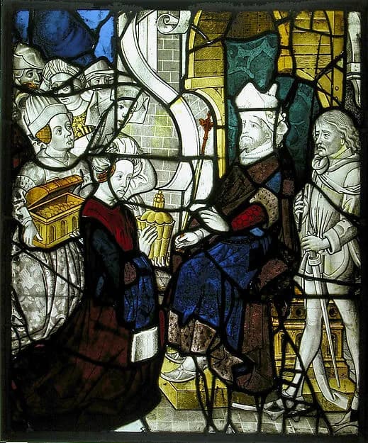 Glass Panel with Solomon Receiving The Queen of Sheba by Anonymous depicting 1 Kings 10