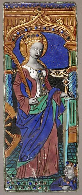 Triptych Panel with Saint Catherine by Master of the Triptych of Louis XII depicting Romans 8