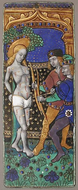 Triptych Panel with Saint Sebastian by Master of the Triptych of Louis XII depicting Romans 8