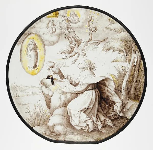 Roundel with Saint John on Patmos with Apocalyptic Vision by Dirck Vellert depicting Revelation 1