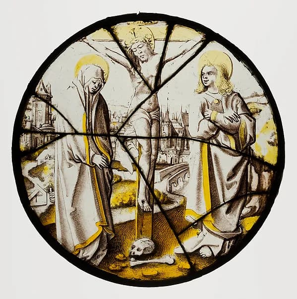 Roundel with the Crucifixion, the Virgin, and Saint John by Anonymous depicting Matthew 27