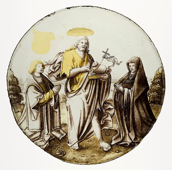 Roundel with Saint John the Baptist and Donors by Anonymous depicting Matthew 3