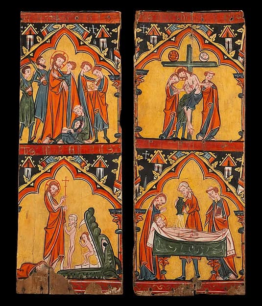 Scenes from the Life of Christ: Arrest of Christ, Christ in Limbo; Descent from the Cross, Preparation of Christ’s Body for His Entombment by Anonymous depicting Matthew 26