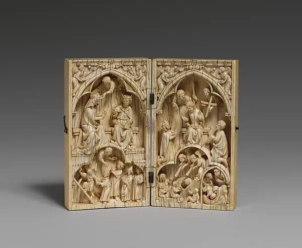 Diptych with the Coronation of the Virgin and the Last Judgment by Anonymous depicting Matthew 3