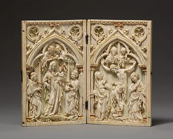 Diptych with the Virgin and Child and the Crucifixion by Anonymous depicting Matthew 27