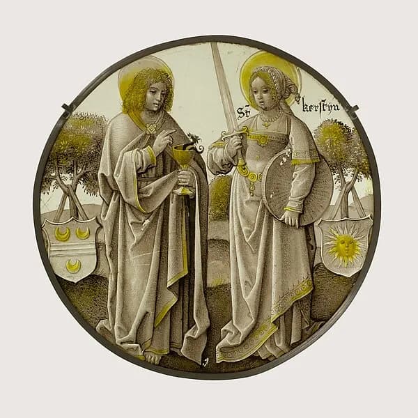 Heraldic Roundel with Saints John the Evangelist and Christina by Anonymous depicting Revelation 1