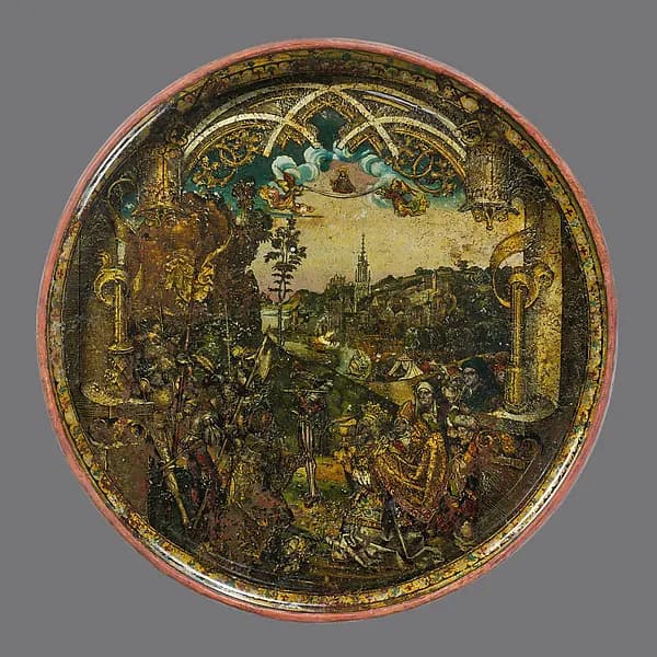 Dish with Abraham and Melchizedek by Hans of Landshut depicting Genesis 18