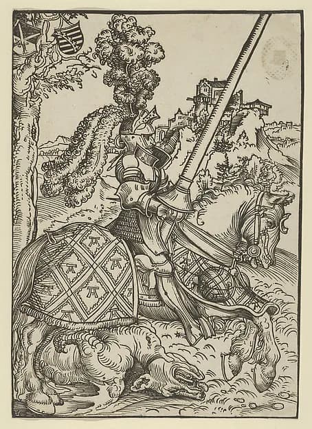 St George on Horseback with the Dead Dragon by Lucas Cranach the Elder depicting Revelation 12