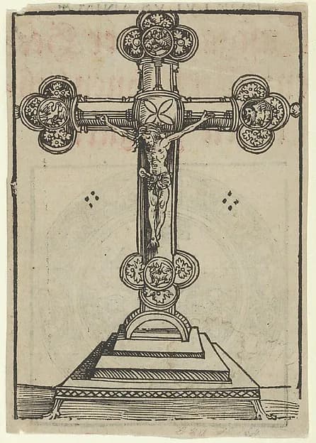 A Silver-Gilt Cross with Christ Crucified, from the Wittenberg Reliquaries by Lucas Cranach the Elder depicting Matthew 27