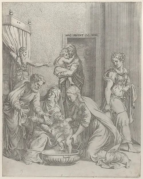 The Holy Family by Battista Angolo del Moro depicting Luke 2