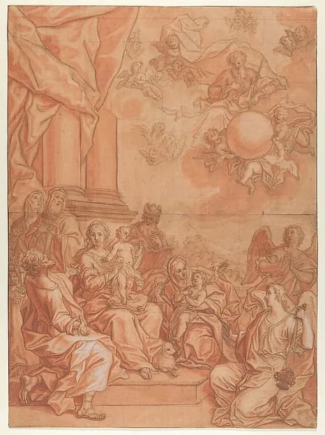 The Virgin and Child with Saints and Angels, and God the Father in the Sky by Johann Lorenz Haid depicting Luke 2