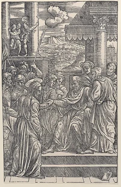 Christ before Pilate, from a series of sixteen prints of the Passion of Christ by Anonymous, Italian, 16th century depicting Matthew 27