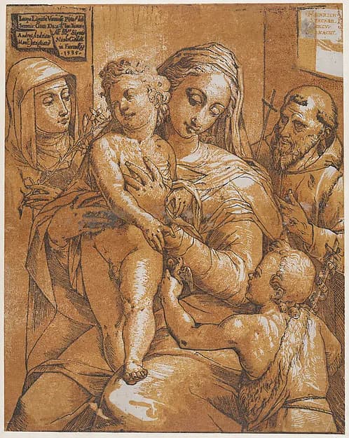 The Virgin and Child with St. John the Baptist, St. Francis, and St. Catherine of Siena by Andrea Andreani depicting Matthew 3