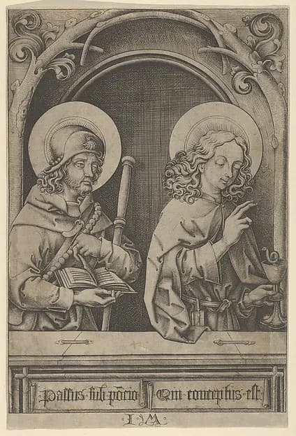 St. James the Greater and St. John, from The Apostles by Israhel van Meckenem depicting Matthew 3