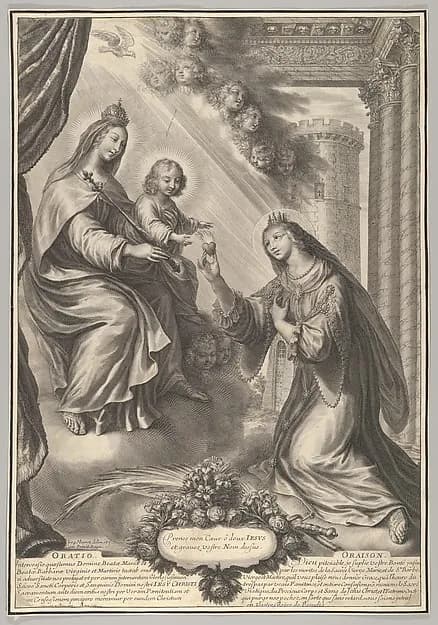 St. Barbara Before the Virgin and Child by Grégoire Huret depicting Luke 2