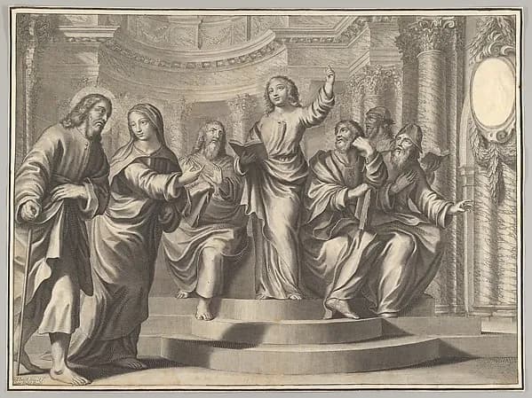Christ Confounding the Elders in the Synagogue by Grégoire Huret depicting John 1