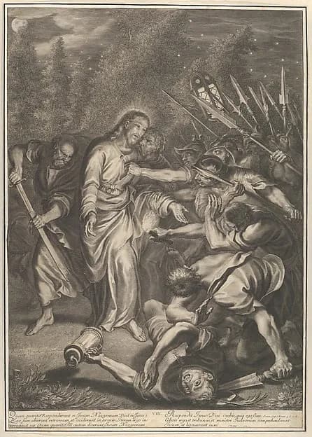 Christ Taken Prisoner in the Garden, from The Passion of Christ, plate 8 by Grégoire Huret depicting John 1