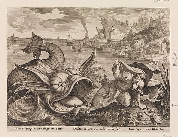 Jonah Cast on Shore by the Fish, from "The Story of Jonah" by Maerten de Vos depicting Jonah 2