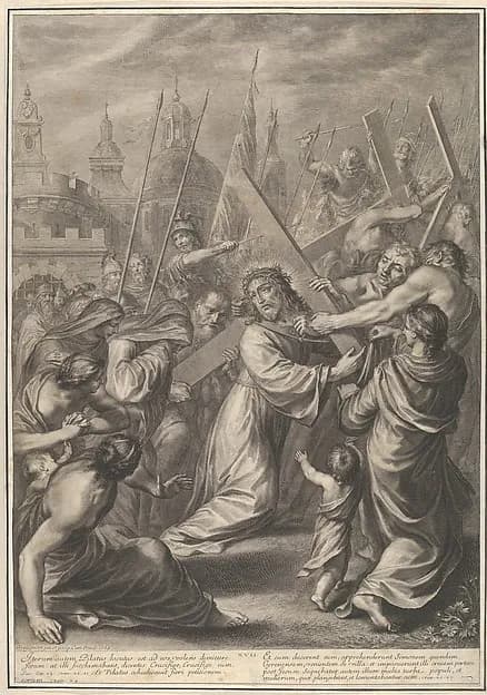 Christ Carrying the Cross, from The Passion of Christ, plate 17 by Grégoire Huret depicting Mark 15