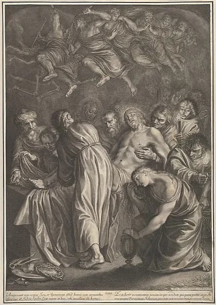 The Entombment, from The Passion of Christ, plate 23 by Grégoire Huret depicting Matthew 27